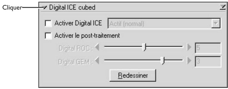 Cliquer Digital ICE cubed Activer Digital ICE Actif (normal) Activer le post-tratement Digital ROC : 5 Digital GEM : 3 Redessiner
