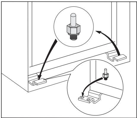 Technical diagram showing mechanical assembly steps with magnified views of bolted components