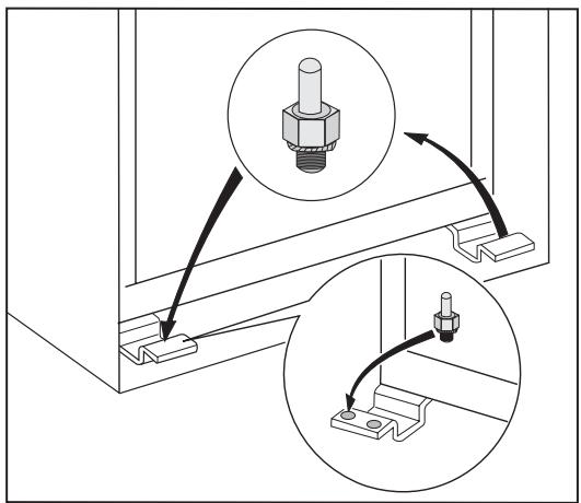 Technical diagram showing mechanical assembly steps with magnified views of a bolted component