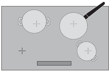 Simple diagram with circles, a magnifying glass, and a rectangle on a gray background (no text or symbols)