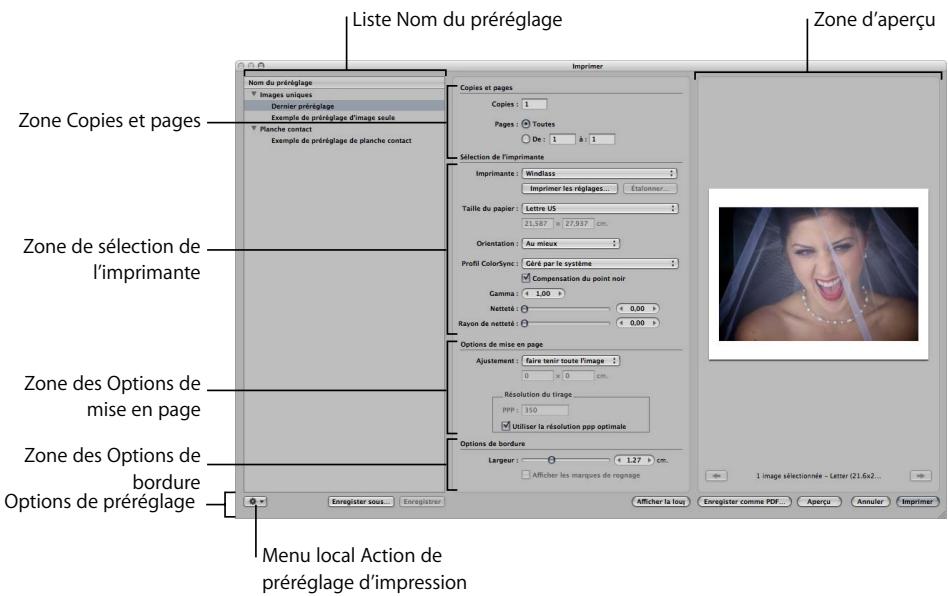 APPLE APERTURE 2 - Commandes de la zone de dialogue imprimer - 1