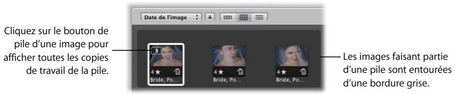 APPLE APERTURE 2 - Pour ouvrir une pile afin d'afficher toutes les copies de travail : - 1