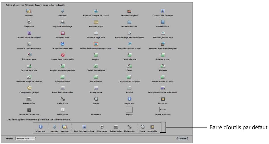APPLE APERTURE 2 - Pour personnaliser la barre d'outils : - 1