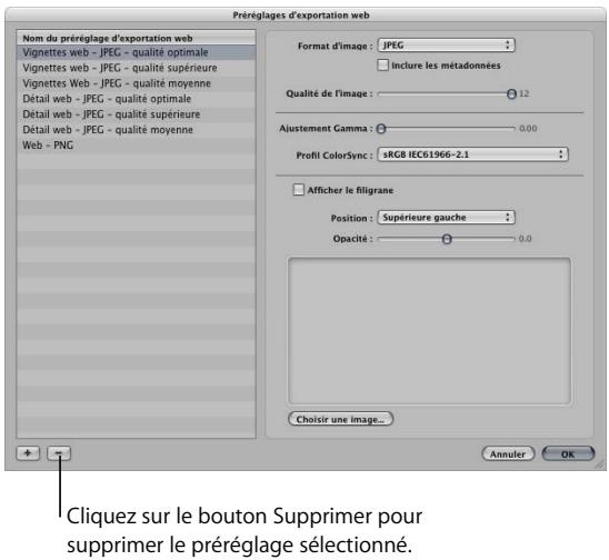 APPLE APERTURE 2 - Suppression de préreglages d'exportation web - 1