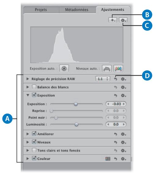 APPLE APERTURE 2 - Pour afficher l'inspecteur des ajustements, effectuez l'une des opérations suivantes : - 1