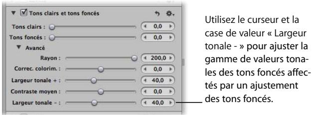 APPLE APERTURE 2 - Ajustement de la « largeur tonale » des commandes « tons clairs et tons foncés - 1