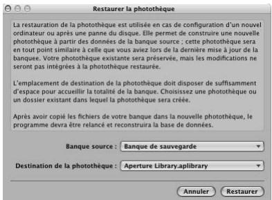 APPLE APERTURE 2 - Pour restaurer l'intégralité de la photothèque depuis un disque de sauvegarde externe : - 1