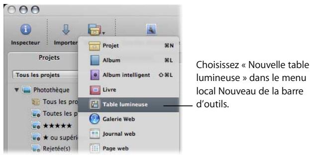 APPLE APERTURE 2 - Pour créer un nouvel album de type table lumineuse vide : - 1