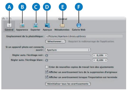 APPLE APERTURE 2 - Pour ouvrir la fenêtre préférences : - 1
