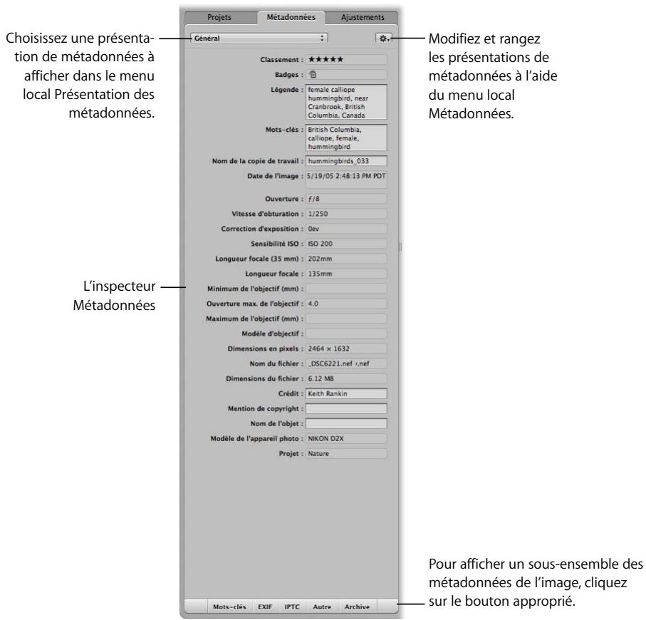 APPLE APERTURE 2 - À propos de l'affichage des métadonnées en présentation plein écran - 1