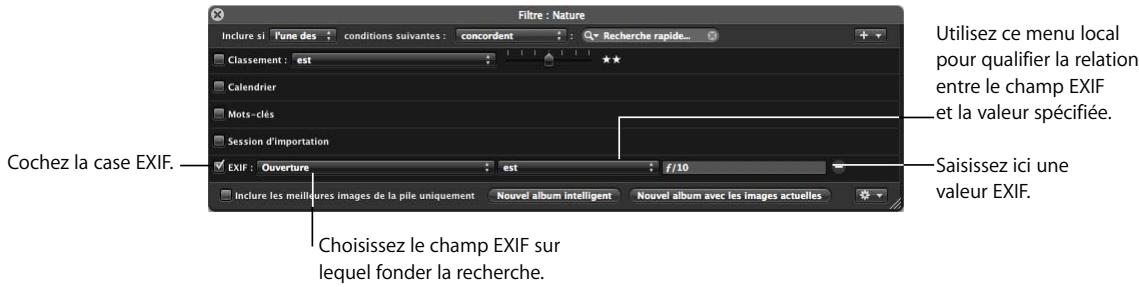 APPLE APERTURE 2 - Pour rechercher des images en fonction des données EXIF : - 1