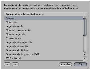 APPLE APERTURE 2 - Pour ordonner les présentations de métadonnées dans la liste : - 1