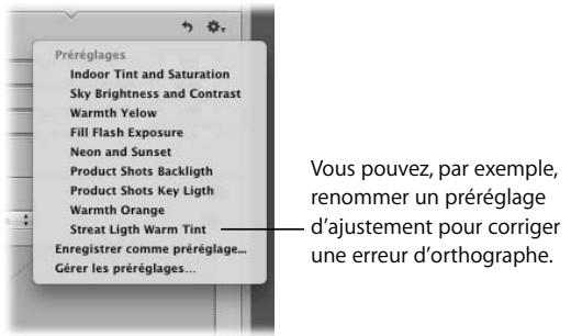 APPLE APERTURE 2 - Pour renommer un préréglage d'ajustement : - 1