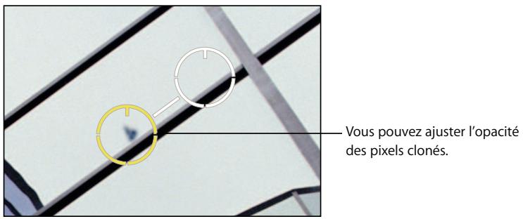 APPLE APERTURE 2 - Ajustement du niveau d'opacité à l'intérieur de la zone déliminée par les repères retoucher et corriger - 1