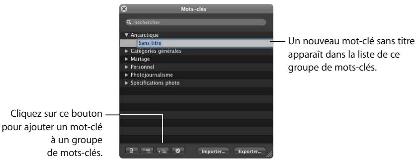 APPLE APERTURE 2 - Pour ajouter des mots-clés à un groupe de mots-clés : - 1