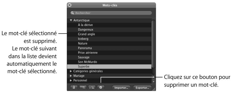 APPLE APERTURE 2 - Pour supprimer un mot-clé ou un groupe de mots-clés de la bibliothèque : - 2