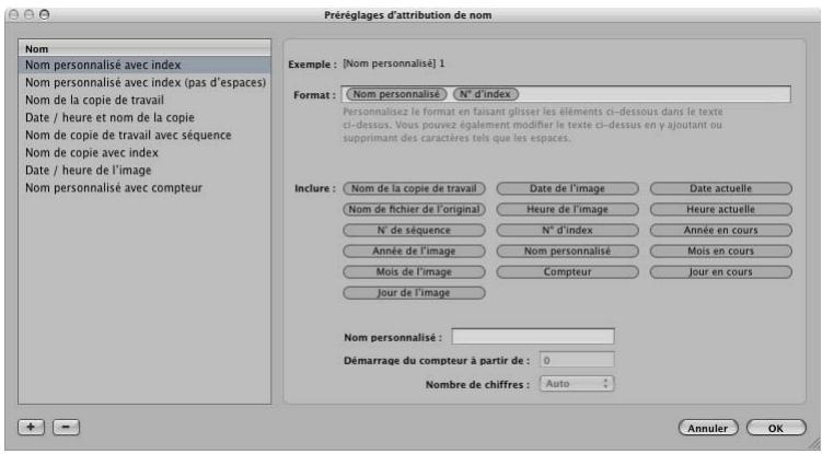 APPLE APERTURE 2 - Pour créer un format de nom personnalisé : - 1
