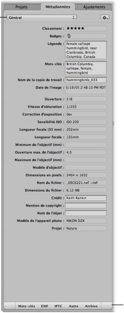 APPLE APERTURE 2 - Affichage et modification de métadonnées dans l'inspecteur métadonnées et la palette de l'inspecteur - 1