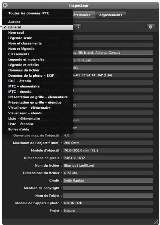 APPLE APERTURE 2 - Affichage des mots-clés d'une image à l'aide de l'inspecteur métadonnées - 1