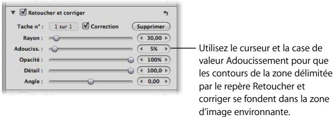 APPLE APERTURE 2 - Pour ajuster le niveau d'adoucissement des pixels clones au sein d'un repère retoucher et corriger : - 1