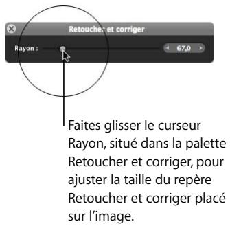 APPLE APERTURE 2 - Pour modifier la taille de la cible de l'outil retoucher et corriger, effectuez l'une des opérations suivantes : - 1