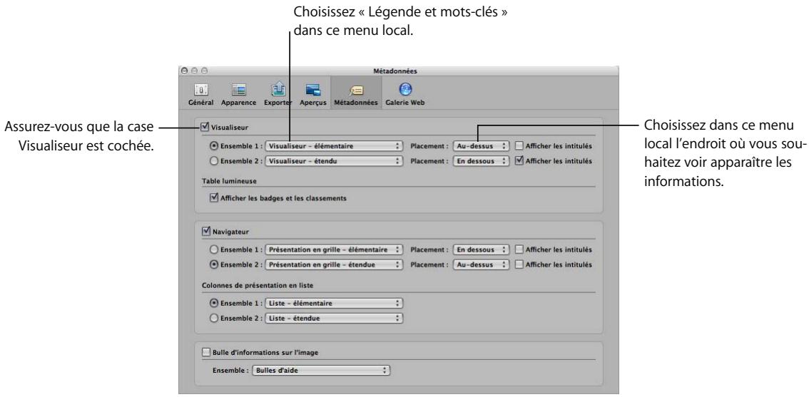 APPLE APERTURE 2 - Pour afficher les mots-clés à l'aide d'incrustations : - 1