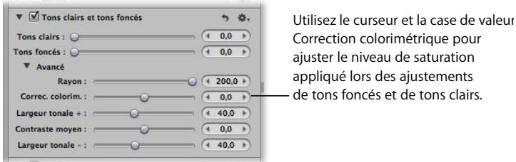 APPLE APERTURE 2 - Pour ajuster la saturation appliquée durant les réglages de tons clairs et de tons foncés : - 1