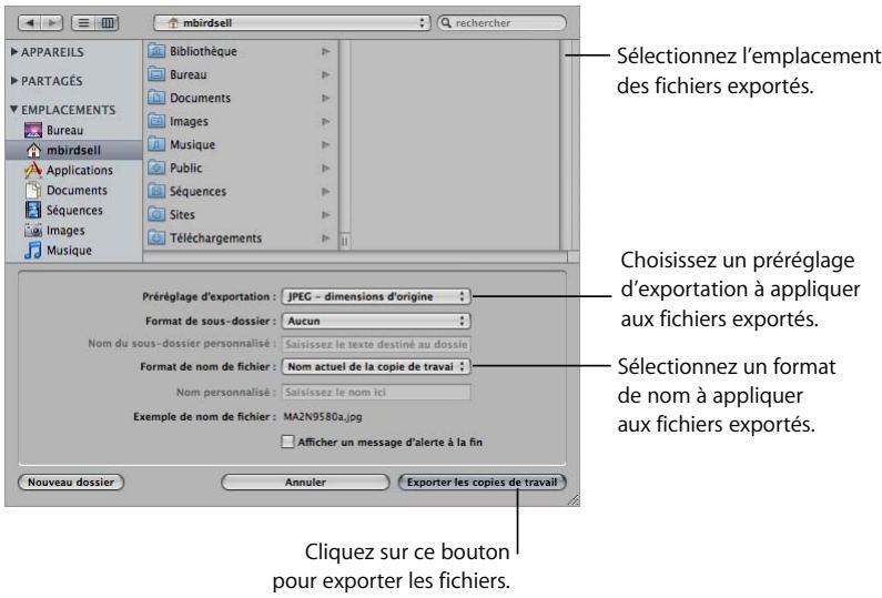 APPLE APERTURE 2 - Pour exporter des copies de travail : - 1