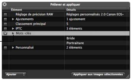 APPLE APERTURE 2 - Pour appliquer une sélection réduite de mots-clés sur une image ou un groupe d'images : - 1