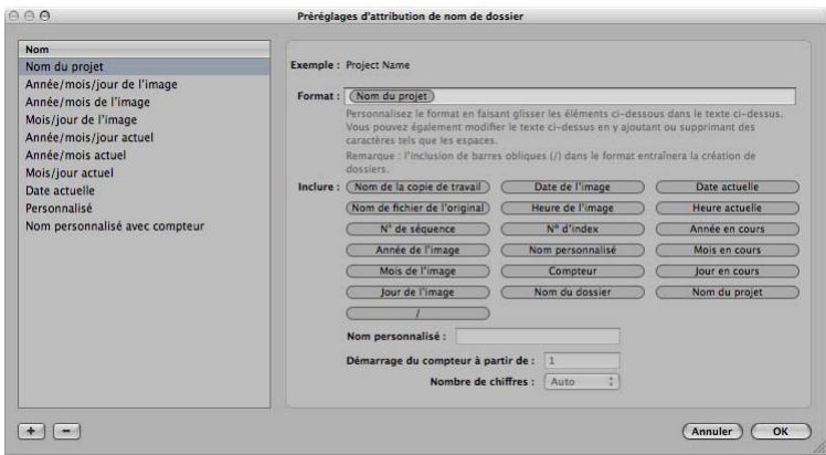 APPLE APERTURE 2 - Pour créer un format de nom de dossier personnalisé : - 1