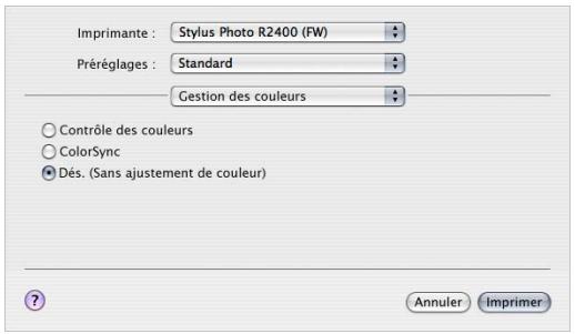 APPLE APERTURE 2 - Pour désactiver la gestion des couleurs sur une imprimante epic R2400 : - 1