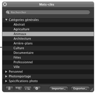 APPLE APERTURE 2 - Pour afferter un mot-clé à l'aide de la palette de mots-clés : - 1