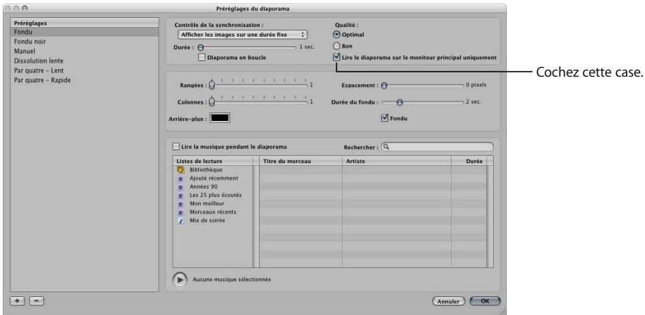 APPLE APERTURE 2 - Pour dire tout diaporama sur tout écran principal uniquement : - 1