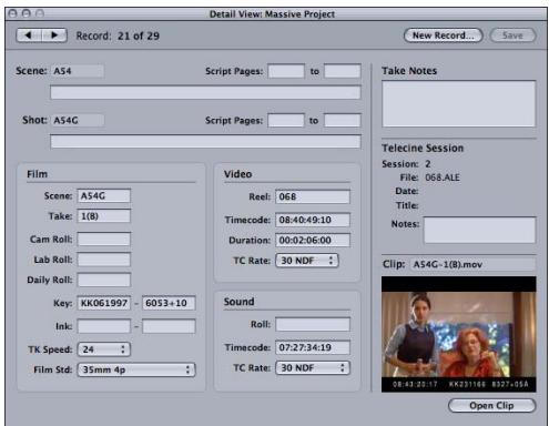 APPLE CINEMA TOOLS 4 - Fenêtre Detail View - 1