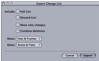 APPLE CINEMA TOOLS 4 - Pour ouvrir la zone de dialogue Export Change List depuis Cinema Tools : - 1
