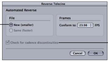 APPLE CINEMA TOOLS 4 - Pour utiliser le télécinéma inversé automatisé dans le but de supprimer le pulldown dans un seul plan : - 2