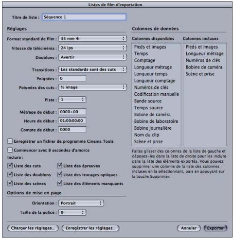 APPLE CINEMA TOOLS 4 - Exportation de listes de film à partir de Cinema Tools - 1