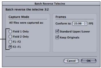 APPLE CINEMA TOOLS 4 - Pour utiliser le télécinéma inversé par lot : - 1