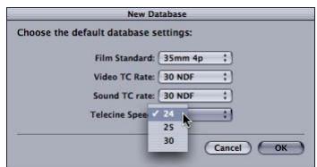 APPLE CINEMA TOOLS 4 - PourCHOISIR une vitesse telecinéma par défaut : - 1