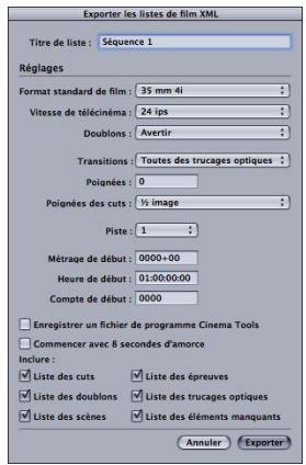 APPLE CINEMA TOOLS 4 - Pour exporter un fichier de liste de film : - 2