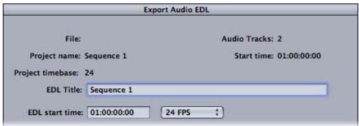 APPLE CINEMA TOOLS 4 - Paramètres de la zone de dialogue Export Audio EDL - 1