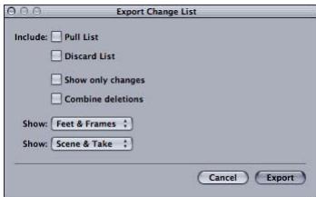 APPLE CINEMA TOOLS 4 - Pour ouvrir la zone de dialogue Export Change List à partir de Final Cut Pro : - 2