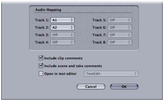 APPLE CINEMA TOOLS 4 - Paramètres de la zone de dialogue Export Audio EDL - 2