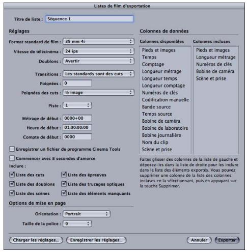 APPLE CINEMA TOOLS 4 - Pour exporter un fichier de liste de film : - 1