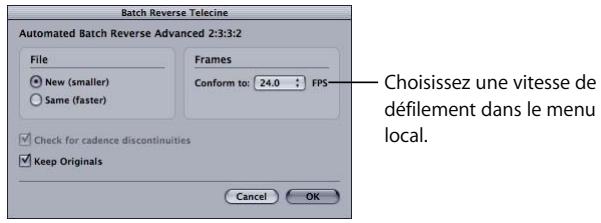 APPLE CINEMA TOOLS 4 - Pour utiliser le télécinéma inversé automatisé dans le but de supprimer le pulldown dans un seul plan : - 3
