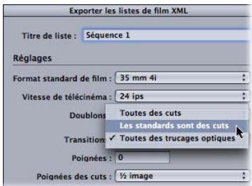 APPLE CINEMA TOOLS 4 - Répartition des transitions entre le tirage par contact et le tirage optique - 1