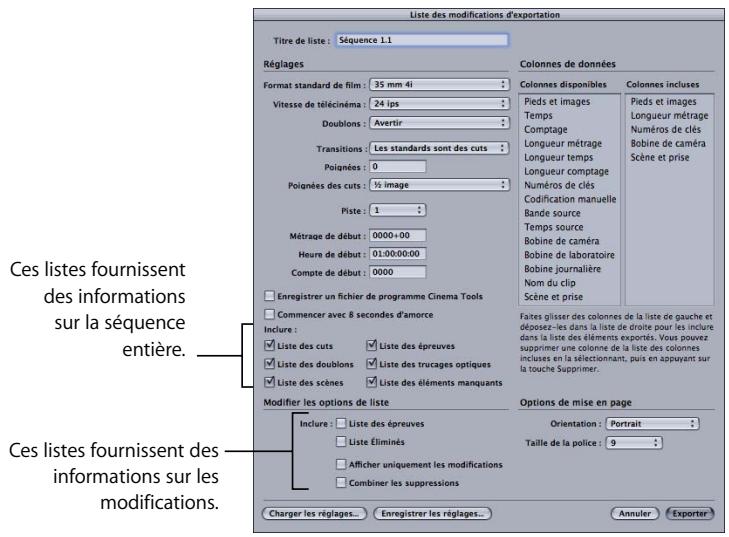 APPLE CINEMA TOOLS 4 - Pour exporter une liste des modifications à l'aide de Final Cut Pro : - 1