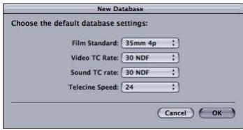 APPLE CINEMA TOOLS 4 - Pour ouvrir la zone de dialogue New Database : - 1