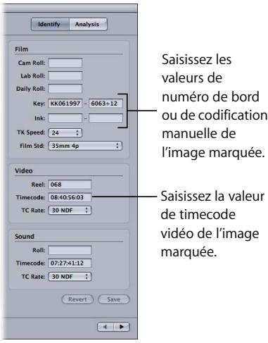 APPLE CINEMA TOOLS 4 - Utilisation de la fonction Identify pour la saisie de nombres de code de bordure et de timecode dans la base de données - 1