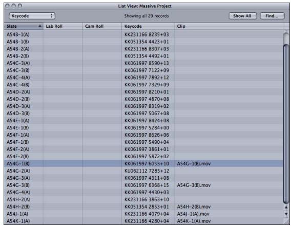 APPLE CINEMA TOOLS 4 - Fenêtre ListView - 1